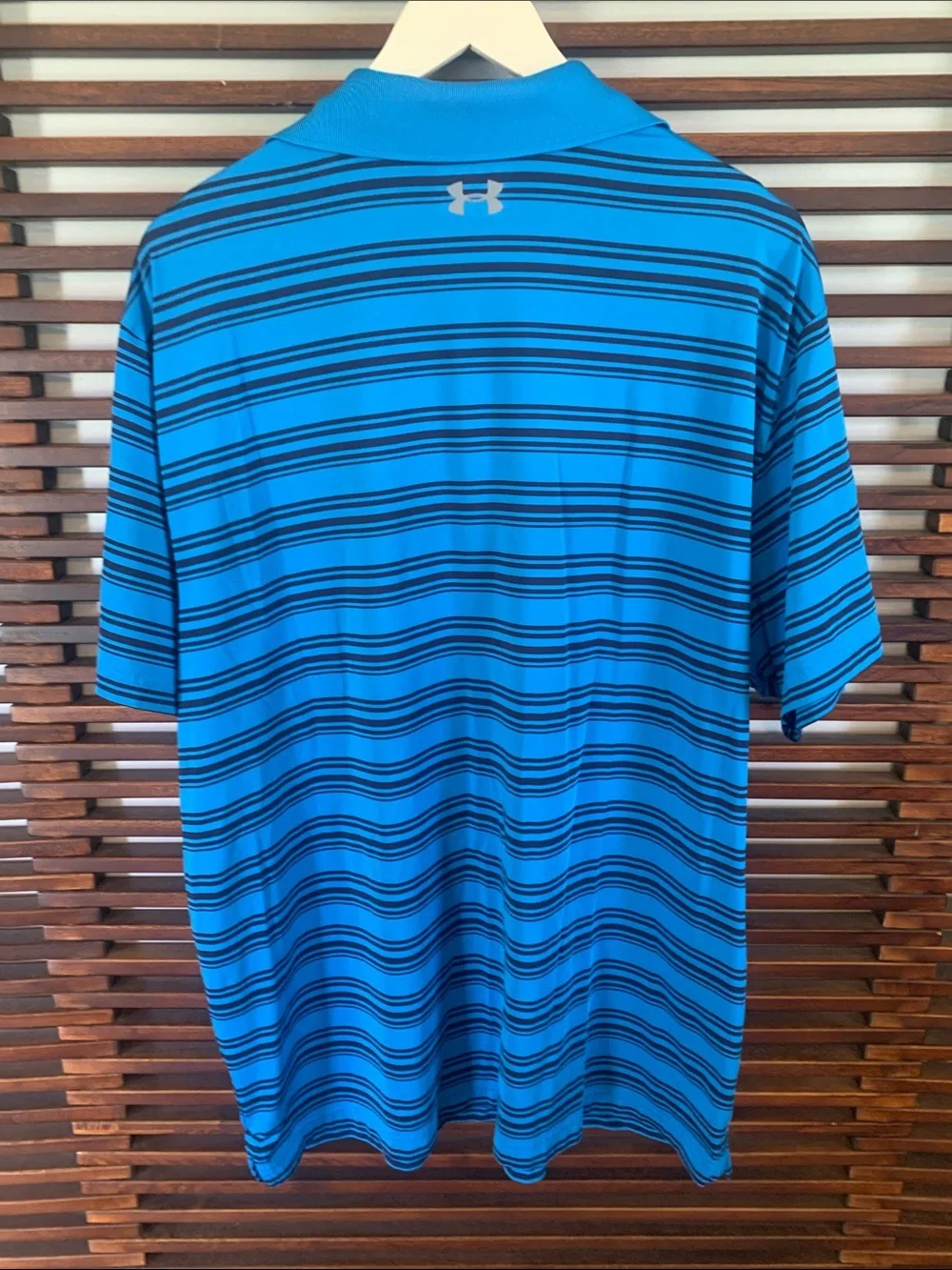 Under Armour Men's Bright Blue Striped Polo with Black Accents - Picture 5 of 8